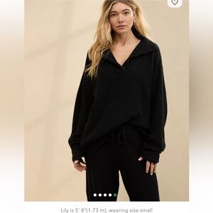 Aerie CozyUp Waffle Button Sweater in Black Size M Oversized Baggy Slouchy